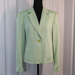 Talbots Womens Tweed Jacket Green Yellow Blue Lined Size 14 Office Career Spring